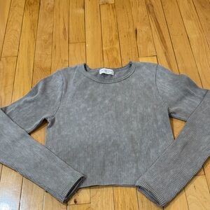 Altar'd State Ribbed Long Sleeve Crop Top - Gray